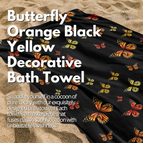 Butterfly Orange Black Yellow Decorative Bath Towel Set