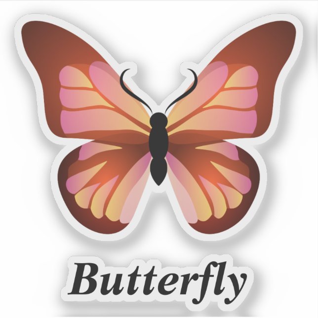 Butterfly Orange Pink Black Sticker (Front)