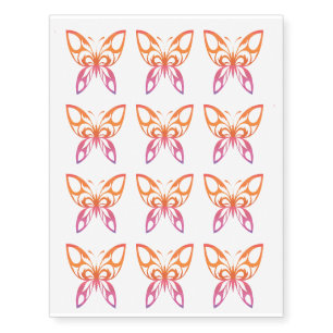 Butterfly Orange Pink Purple Design Temporary Tattoos