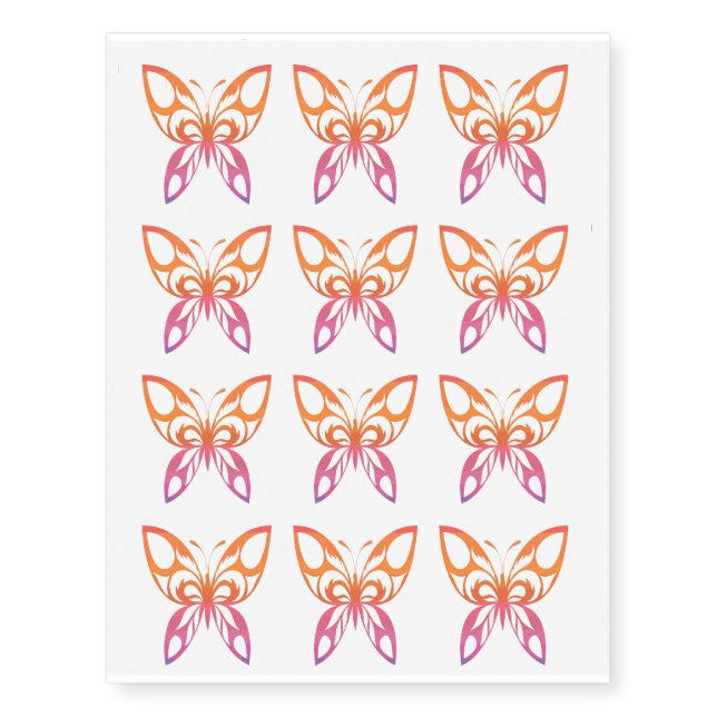 Butterfly Orange Pink Purple Design Temporary Tattoos (Front)