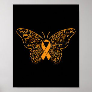 Butterfly Orange Ribbon Cancer Leukemia Awareness Poster