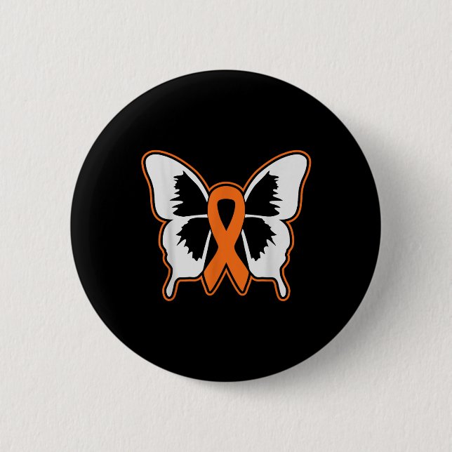 Butterfly Orange Ribbon Funny Leukemia Awareness F Button (Front)