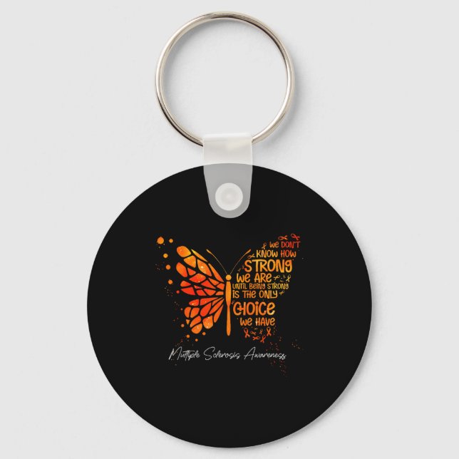 Butterfly Orange Ribbon Multiple Sclerosis Awarene Keychain (Front)