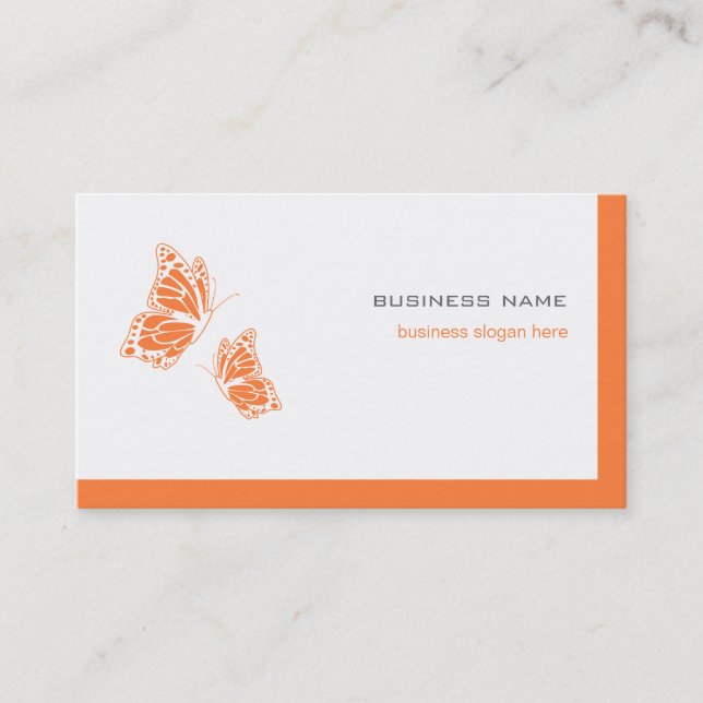 Butterfly Orange & White Elegant Modern Simple 2 Business Card (Front)