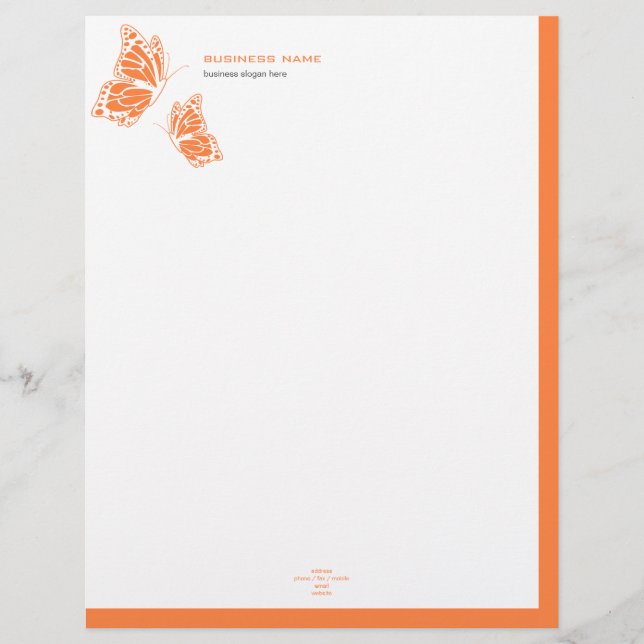 Butterfly Orange & White Elegant Modern Simple 2 Letterhead (Front)