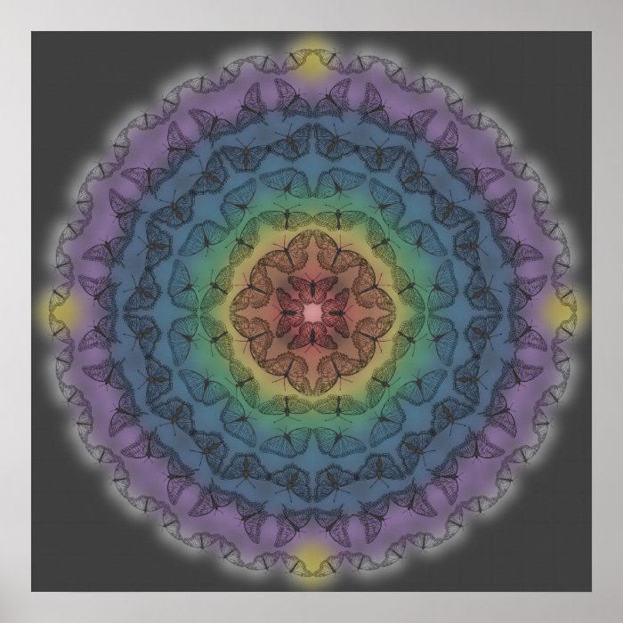 Butterfly Outline Mandala Over Rainbow 1 Poster