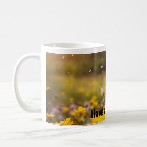 Butterfly over Field of Flowers Coffee Mug