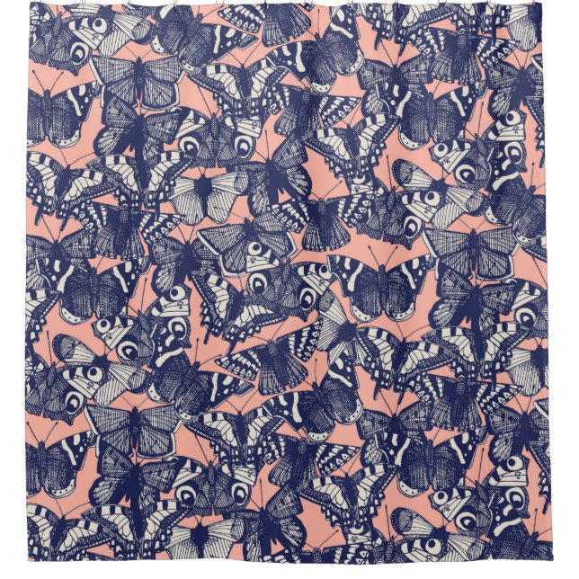 butterfly pale coral shower curtain (Front)