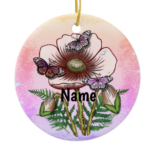 Butterfly Pale Poppy  Ceramic Ornament