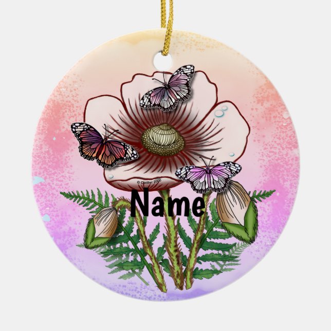 Butterfly Pale Poppy  Ceramic Ornament (Front)