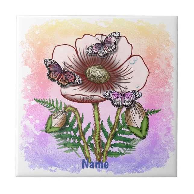 Butterfly Pale Poppy  Ceramic Tile (Front)