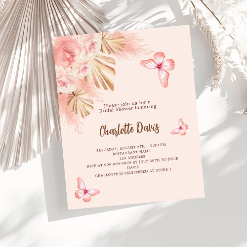 Butterfly pampas budget Bridal Shower invitation