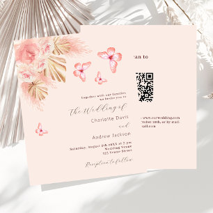 Butterfly pampas QR RSVP budget wedding invitation