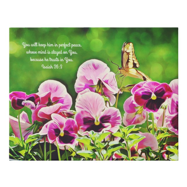 Butterfly Pansies Scripture Faux Canvas (Front)