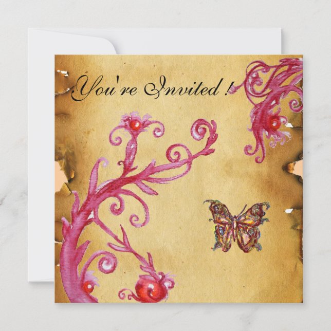 BUTTERFLY  PARCHMENT Elegant Wedding Party Gold Invitation (Front)