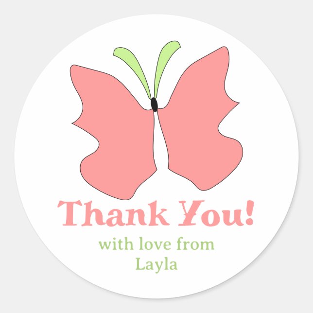 Butterfly Party Thankyou Classic Round Sticker (Front)