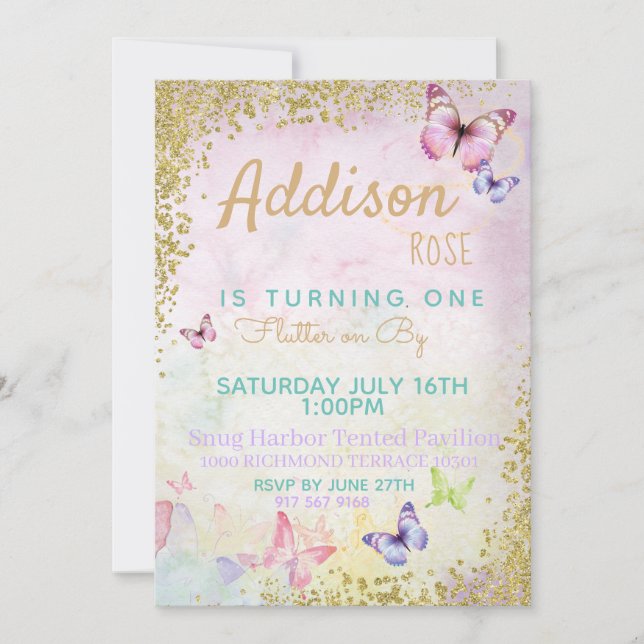 Butterfly Pastel Birthday Invitation (Front)