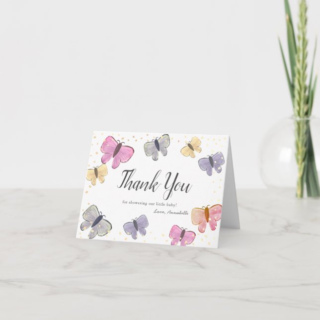 Butterfly Pastel Color Baby Shower Thank You Card (Front)