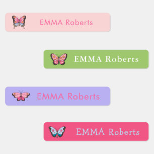 Butterfly.Pastel Colors Girls Iron on Name label
