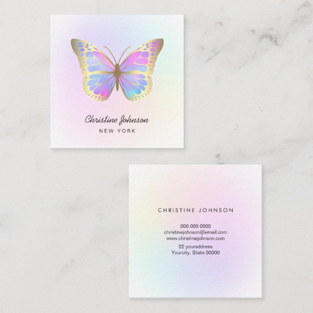 butterfly pastel colors logo square business card (Front/Back)