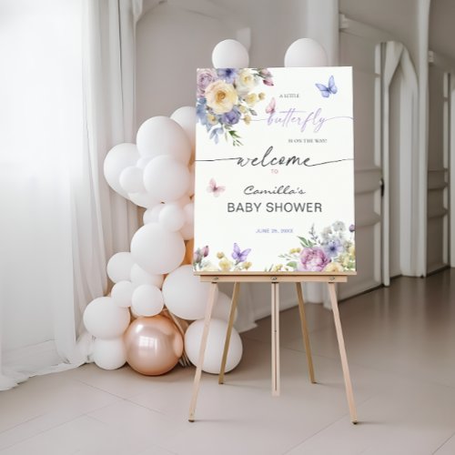 Butterfly Pastel Florals Baby Shower Welcome Sign