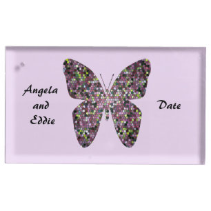 Butterfly Pastel Mosaic Pattern Wedding Reception Place Card Holder