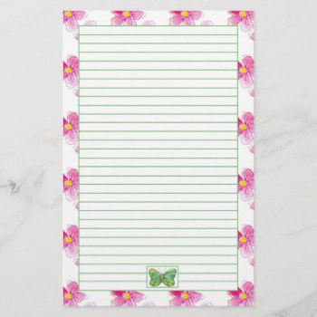 Butterfly Pastel Pink Watercolor Flowers Lined Stationery by CountryGarden at Zazzle