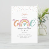 Butterfly Pastel Rainbow First Birthday Invitation (Standing Front)