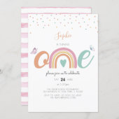 Butterfly Pastel Rainbow First Birthday Invitation (Front/Back)