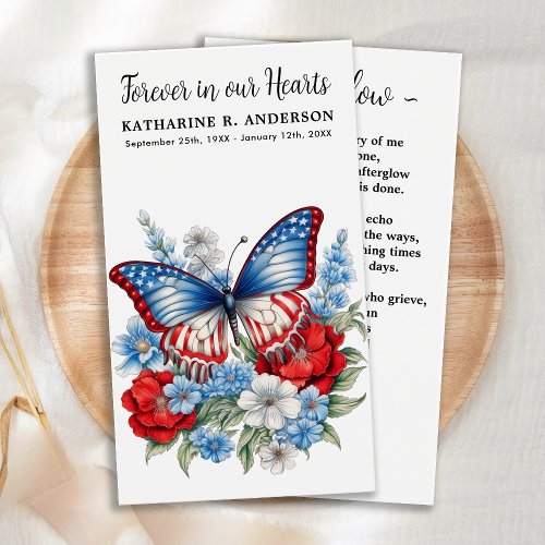 Butterfly Patriotic Floral Funeral Prayer Card