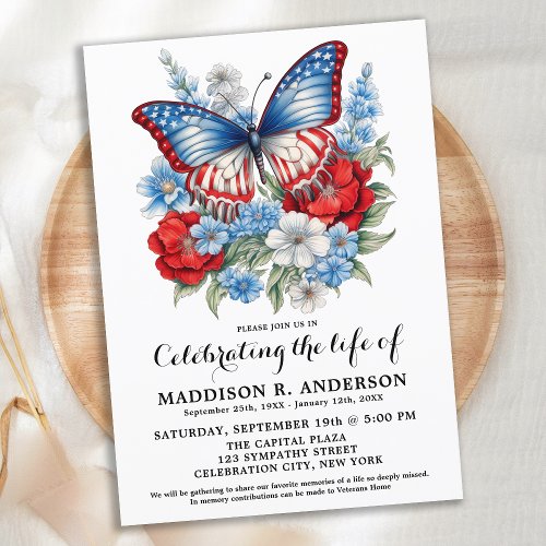 Butterfly Patriotic Funeral Celebration Of Life Invitation