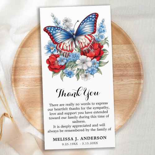 Butterfly Patriotic Funeral Memorial Sympathy Thank You Card