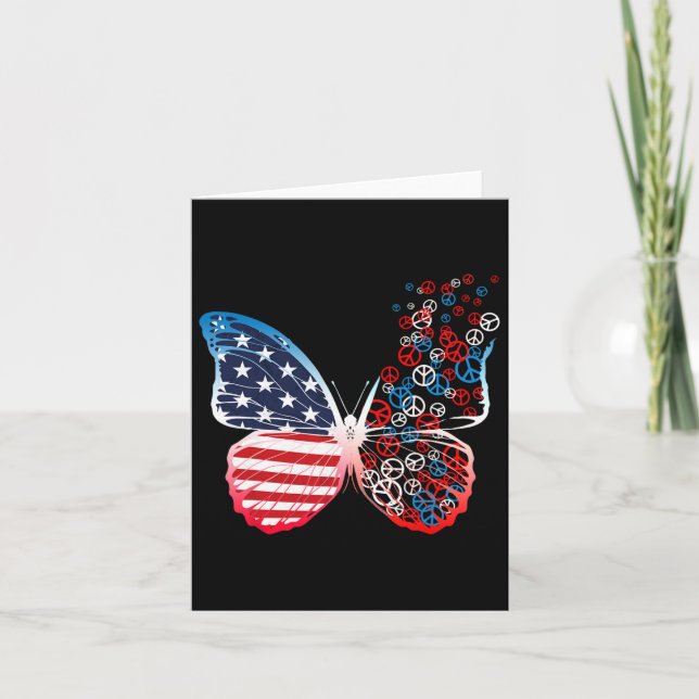 Butterfly Patriotic Peace Signs 4th Of July Us Fla Card (Front)