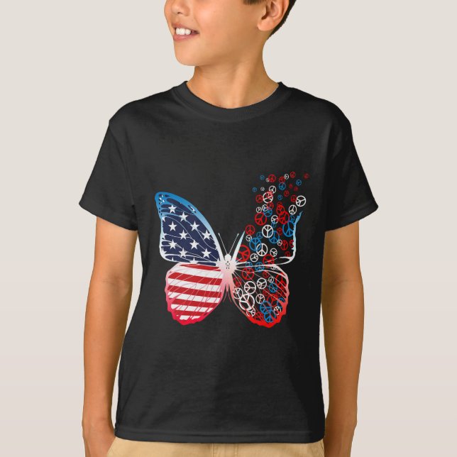 Butterfly Patriotic Peace Signs 4th Of July Us Fla T-Shirt (Front)