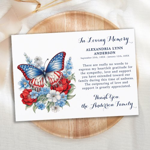 Butterfly Patriotic Sympathy Memorial Funeral  Thank You Card