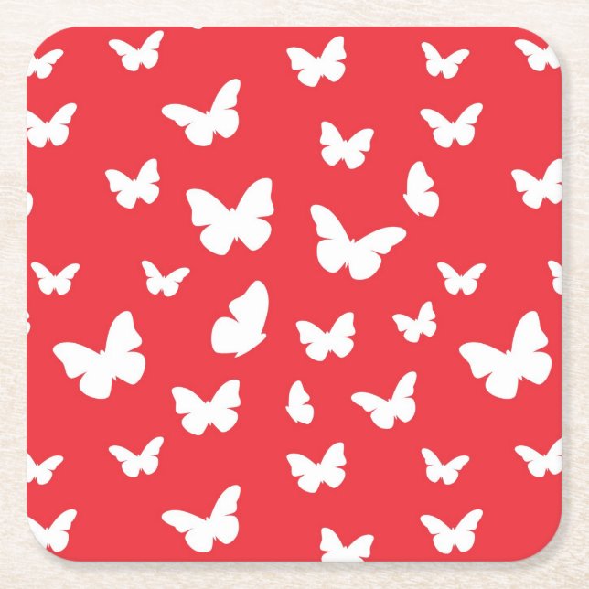 Butterfly pattern 2 square paper coaster (Front)