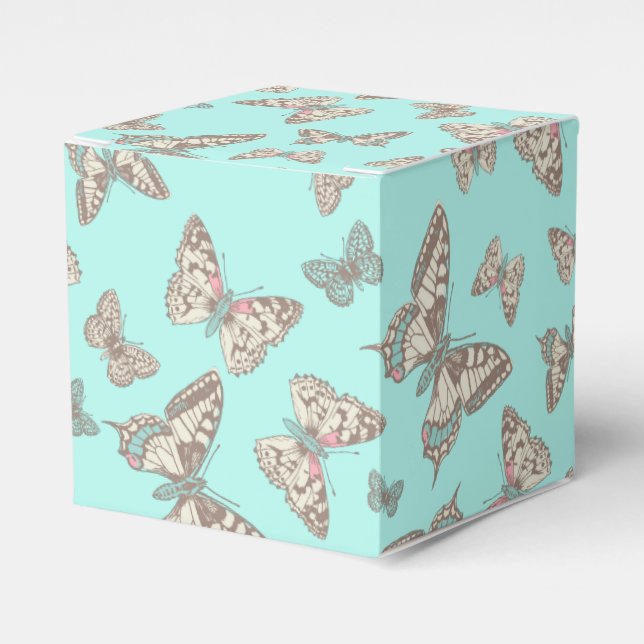 Butterfly pattern aqua teal wedding favor box (Front Side)