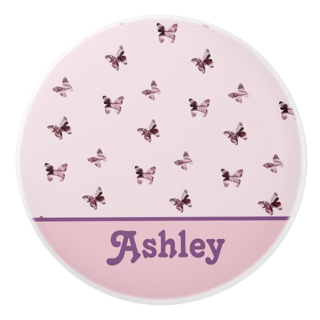 Butterfly Pattern Beautiful Pink and Purple Animal Ceramic Knob (Front)
