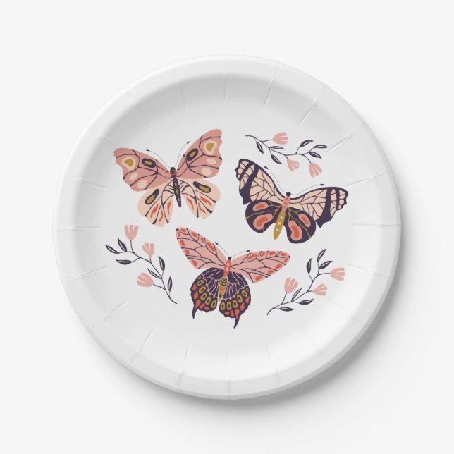 Butterfly Pattern Birthday Paper Plates (Front)