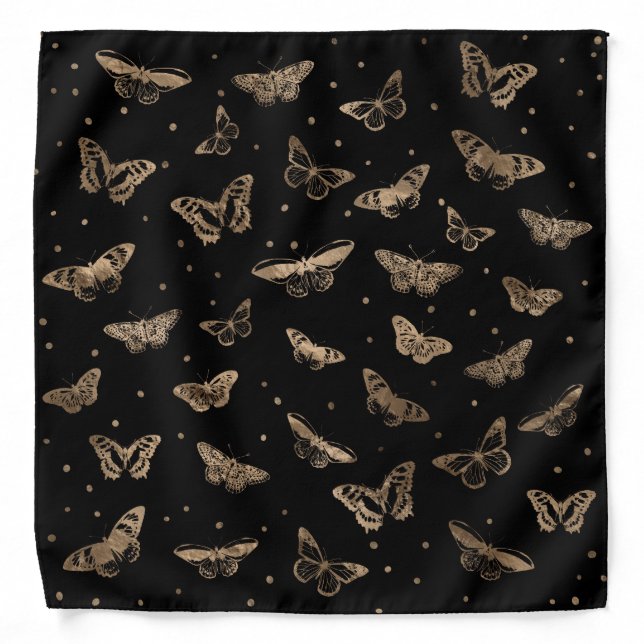 Butterfly pattern black and gold bandana (Front)