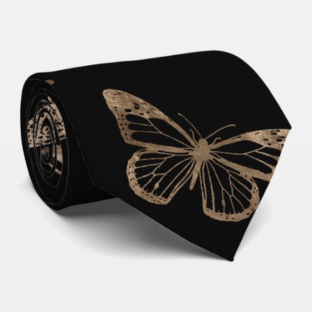 Butterfly Pattern Black And Gold Neck Tie