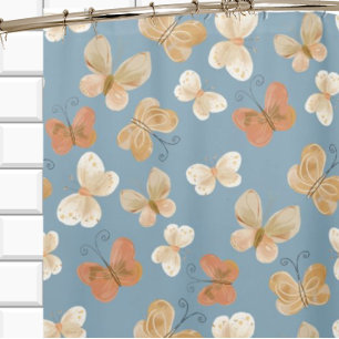 Butterfly Pattern Blue Shower Curtain