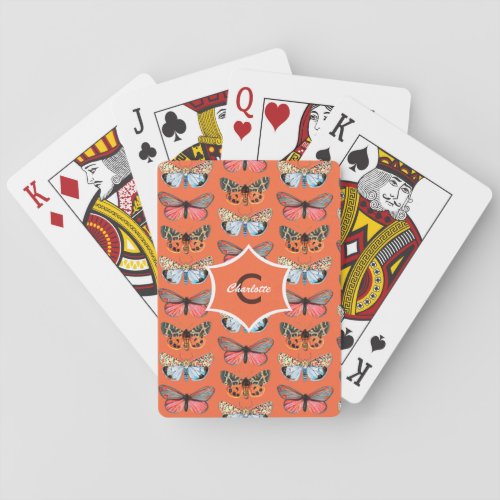 Butterfly Pattern Elegant Monogrammed Playing Cards