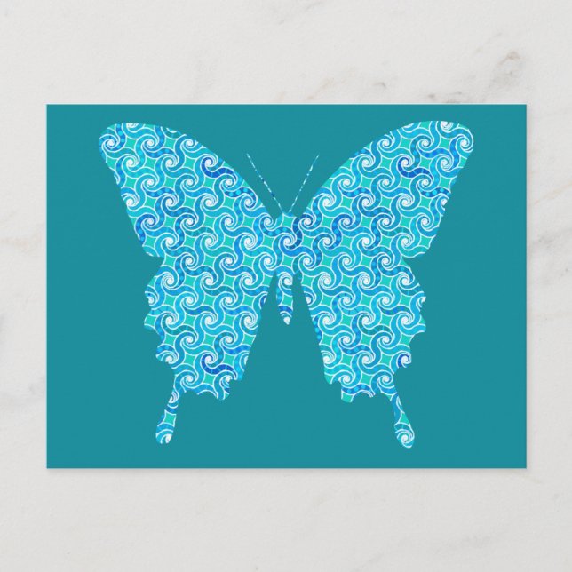 Butterfly, pattern in blue, turquoise, white postcard (Front)