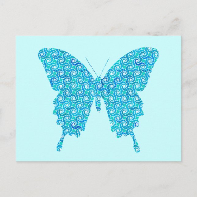 Butterfly, pattern in blue, turquoise, white postcard (Front)