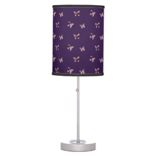 Butterfly Pattern Pastel Pink Royal Purple Animal Table Lamp