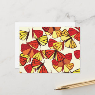 Butterfly Pattern, Pattern Of Butterflies, Red Postcard