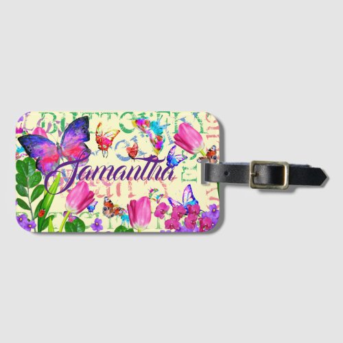 Butterfly Pattern Personal Travel Mauve Lilac  Luggage Tag