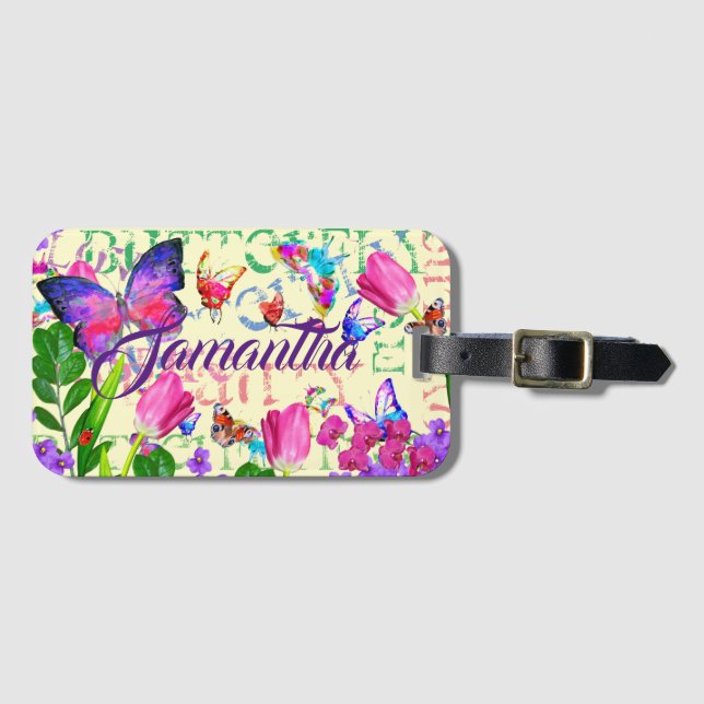 Butterfly Pattern Personal Travel Mauve Lilac  Luggage Tag (Front Horizontal)
