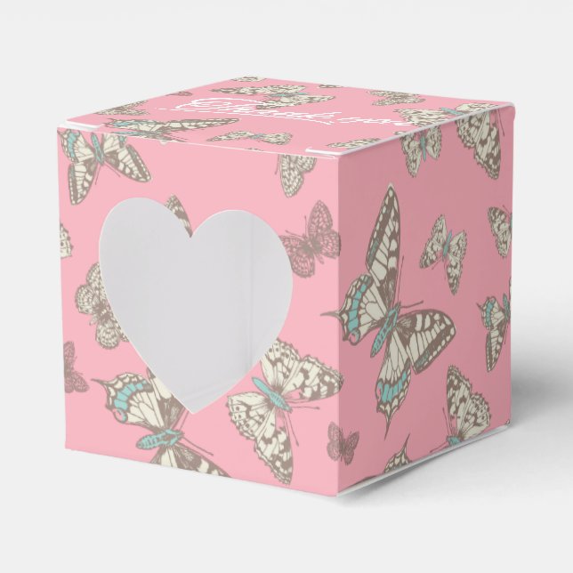 Butterfly pattern pink thank you wedding favor box (Front Side)